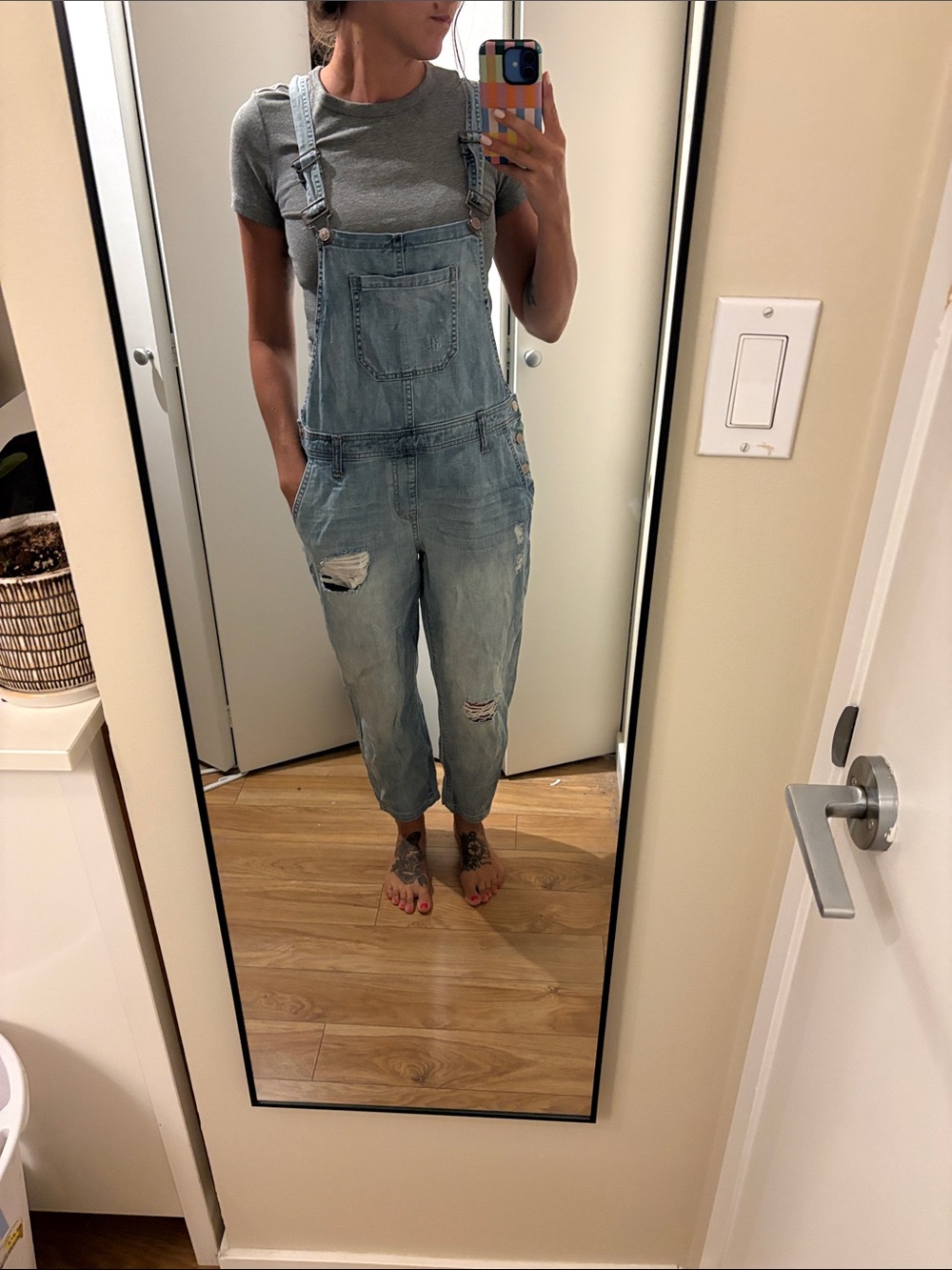 Forever 21 Light Blue Distressed Denim Overalls for Women